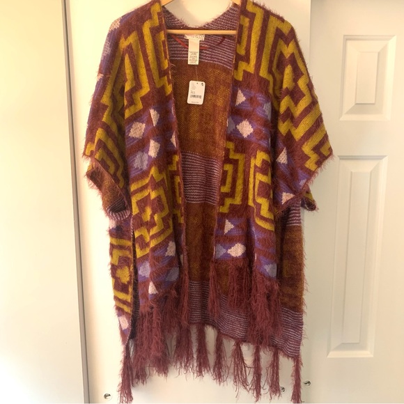 Free People Diamondback Cozy Sweater Poncho Kimono – NWT One Size - Picture 1 of 13